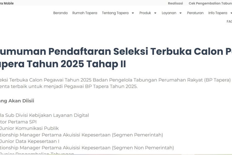 Lowongan Kerja BP Tapera 2025 Dibuka, Ada 19 Formasi Strategis! Cek Syarat dan Cara Daftar di Sini