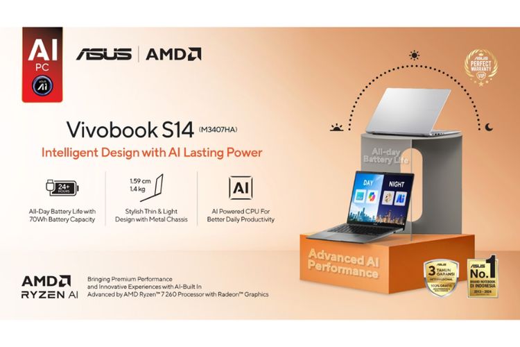 ASUS Vivobook S14 M3407HA, Laptop Ringan Dengan Fitur AI