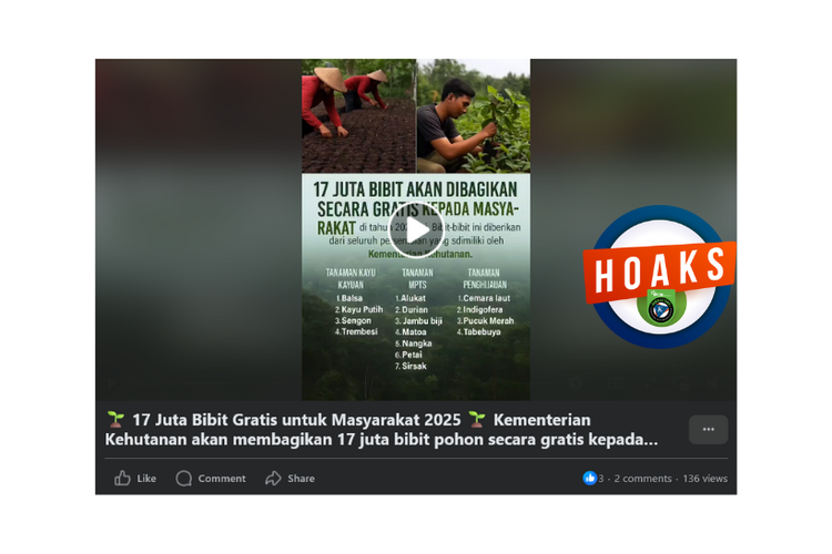 Hoaks, tautan untuk klaim bibit pohon gratis dari Kemenhut